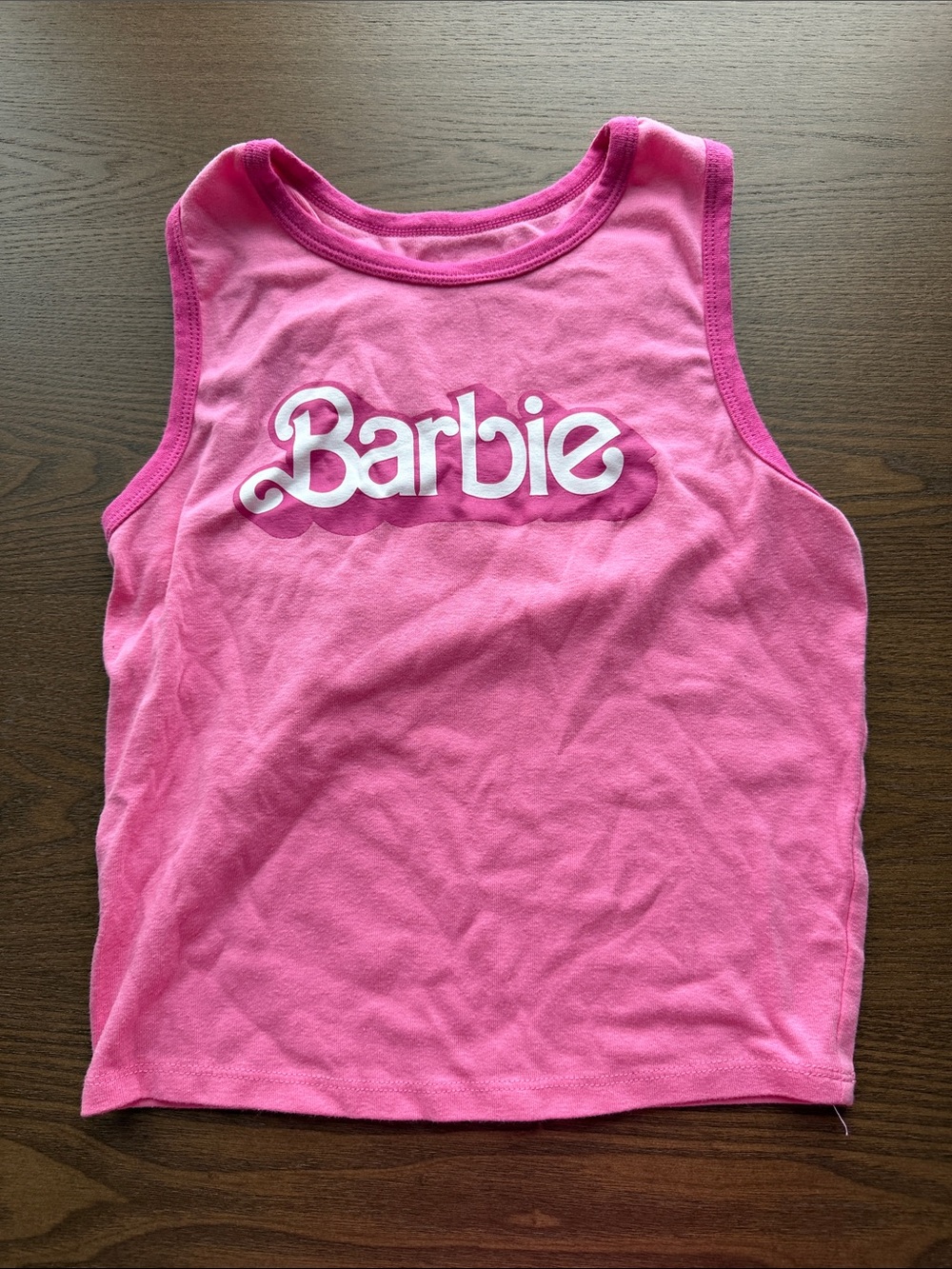 Barbie Bright Pink Girls Tank Top with White Logo